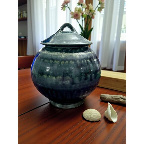 Brad Tucker Studio Pottery Lidded Jar Vase Blue Glaze Handmade Stoneware Art - Picture 10 of 10